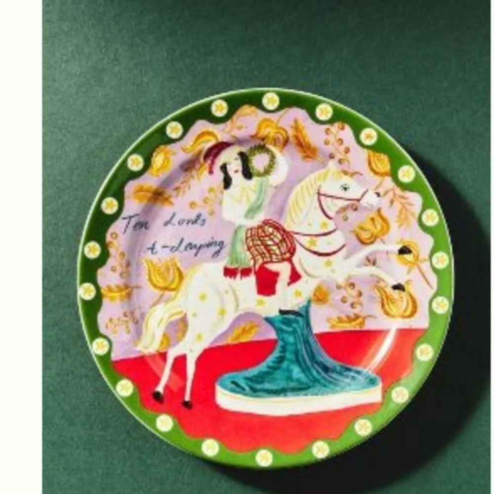 Anthropologie Emily Maude 12 Days Christmas  Lords Leaping  Dessert Plate
